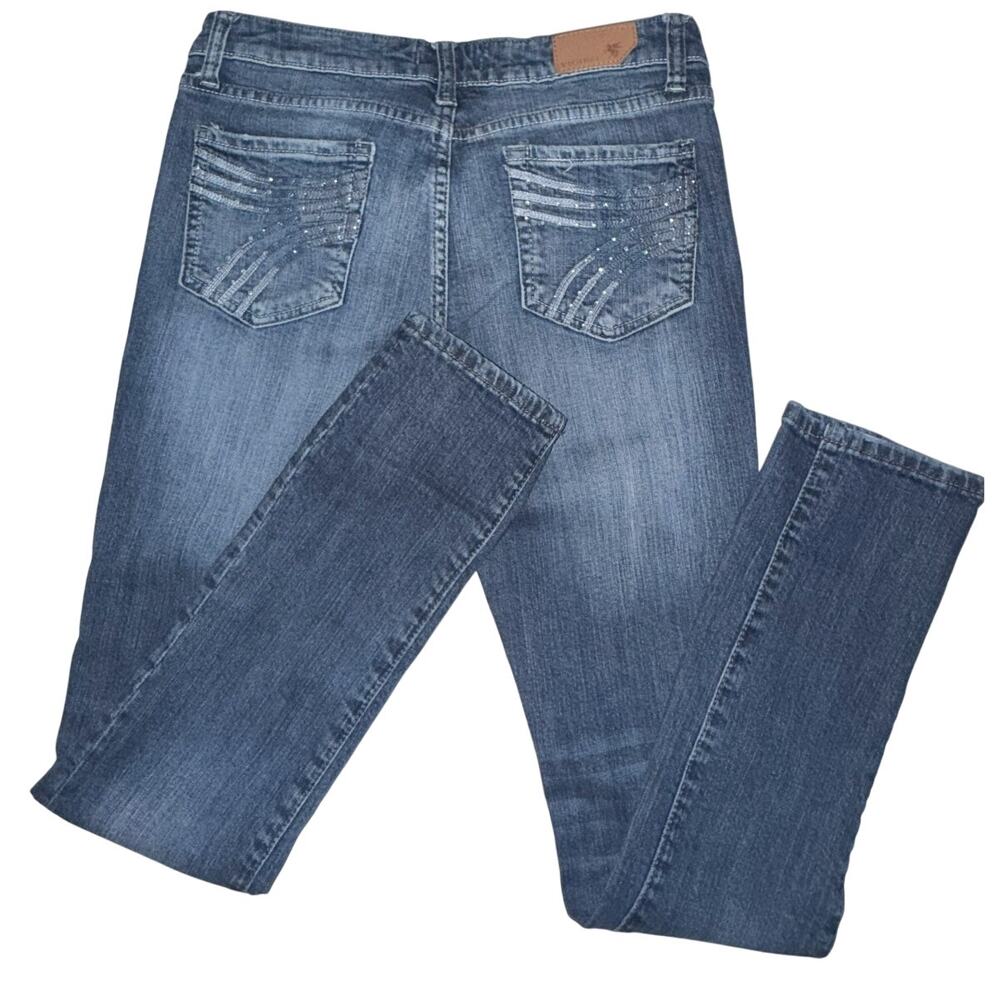 Vigoss Women's Sz 5 Skinny Jeans Clear Rhinestone Bling Distressed Med Wash Y2K